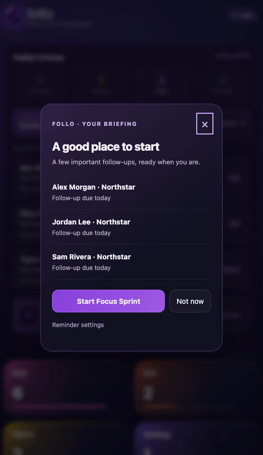 The My briefing modal inside the follo side panel