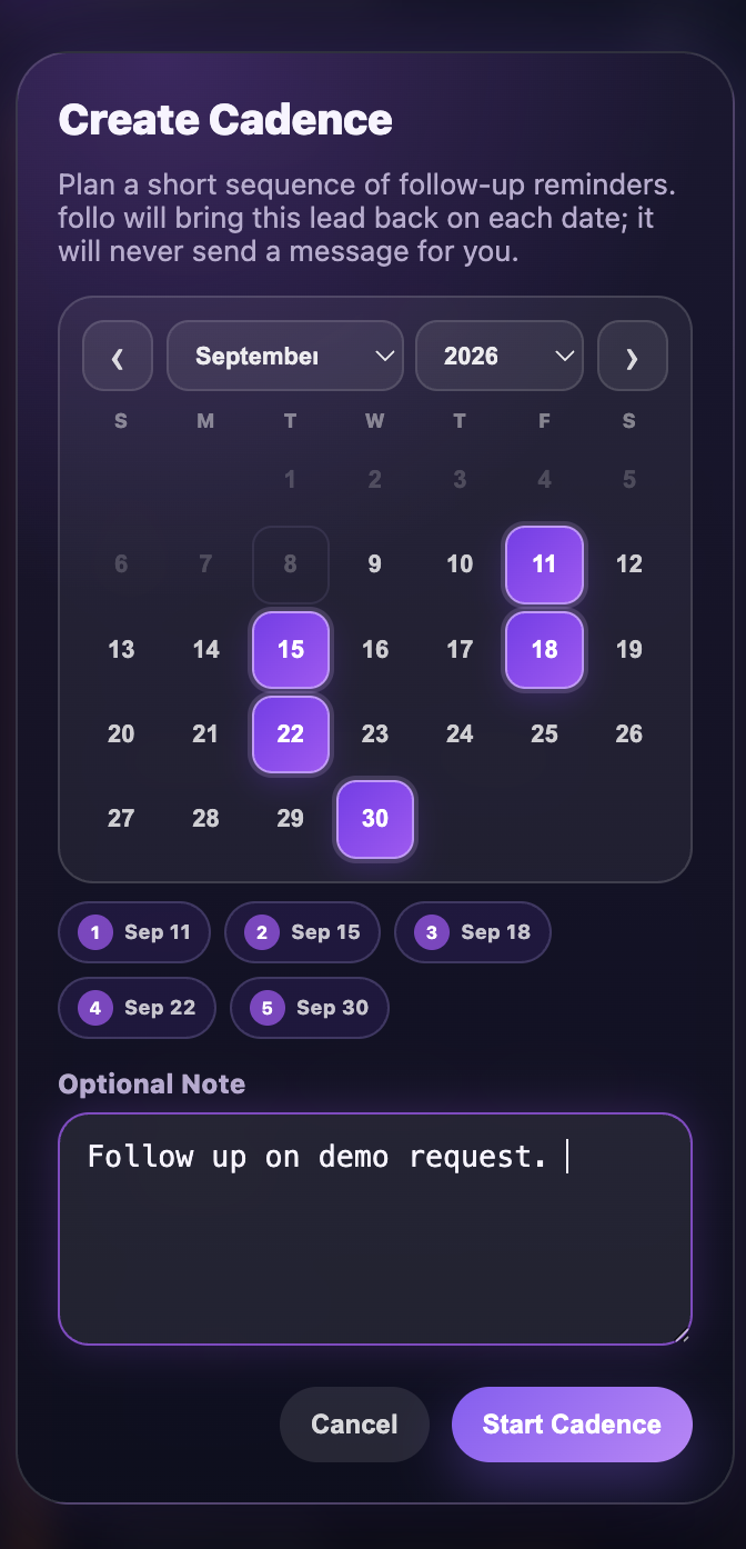 Choosing several follow-up dates in follo