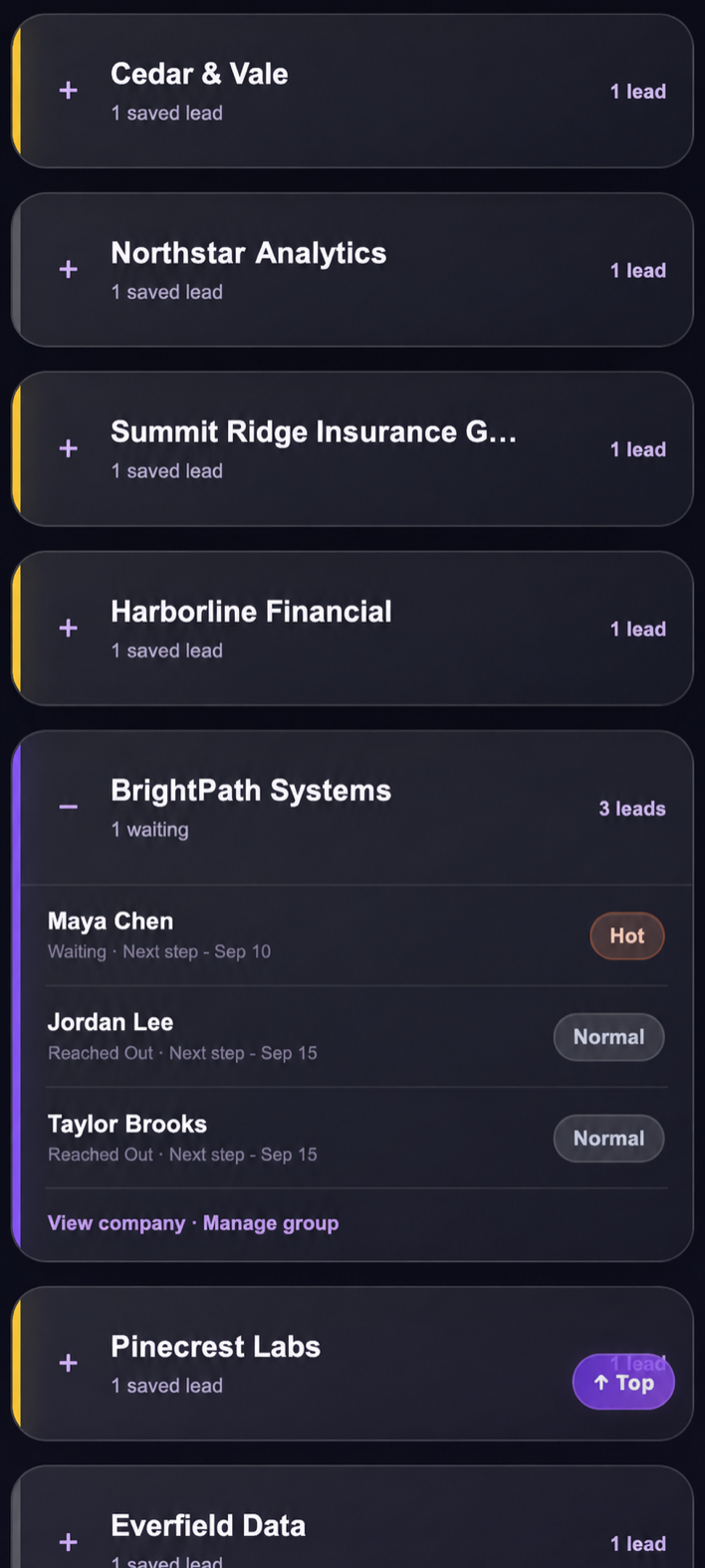 follo grouping several contacts within the same company